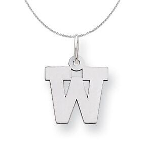 Silver, Amanda Collection Small Block Style Initial W Necklace - 24 In
